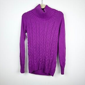 Banana Republic Wool Cashmere Blend Purple Cable Knit Cowl Turtleneck Sweater